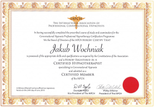 Jakub Wochniak Certyfikat Hipnoterapia Konwersacyjna